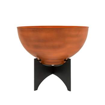 ACHLA Designs 16" Wide Galvanized Steel Planter Bowl with Black Wrought Iron Plant Stand Burnt Sienna