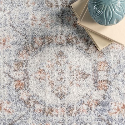 Gray Floral Synthetic 4' x 6' Washable Area Rug