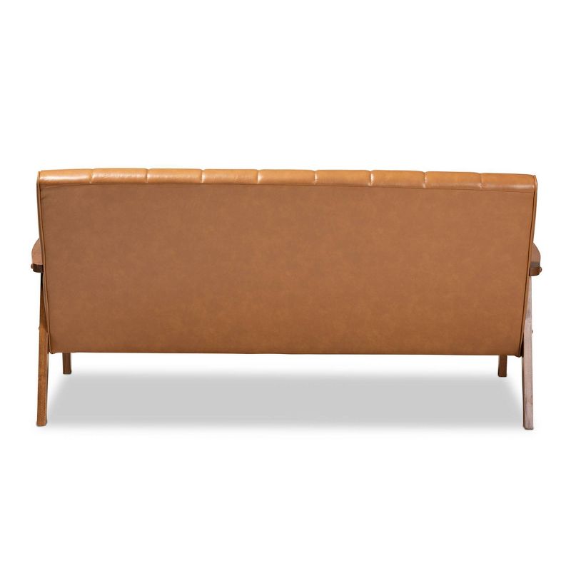 Nikko Mid-Century Faux Leather Upholstered Wood Sofa Walnut/Brown - Baxton Studio, 5 of 10