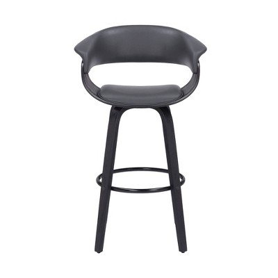 Gray Faux Leather and Black Wood Swivel Counter Stool