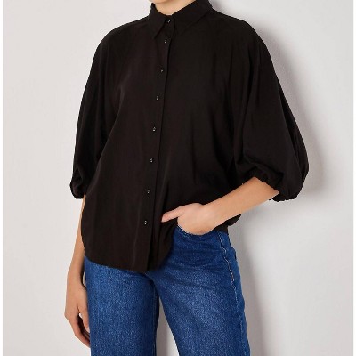 Women's SEAM DETAIL PUFF SLEEVE SHIRT - APRICOT