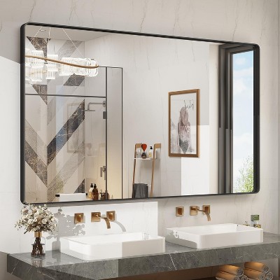 KIOTEE Rectangular Aluminum Alloy Framed and Tempered Glass Wall Bathroom Vanity Mirror in Matte Black