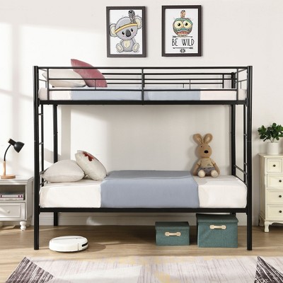 NicBex Twin Over Twin Bunk Bed with Safety Guardrails,Metal Loft Bed with 2 Ladders for Bedroom,Convertible Bunkbeds,White/Black