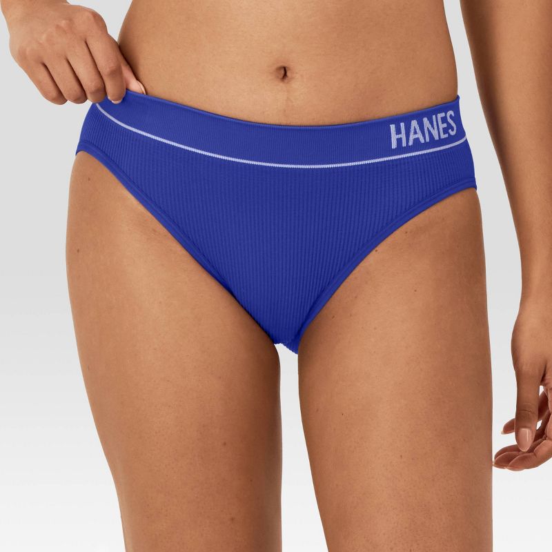 Hanes Women&#39;s 3pk Ribbed Bikini Underwear - Teal/Indigo/White, 2 of 5
