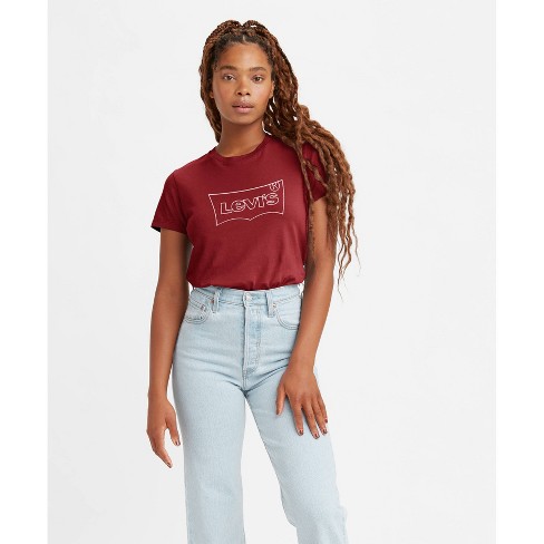 Levi's® Women's Perfect Short Sleeve T-shirt - Brilliant Red Company Logo  Xxl : Target