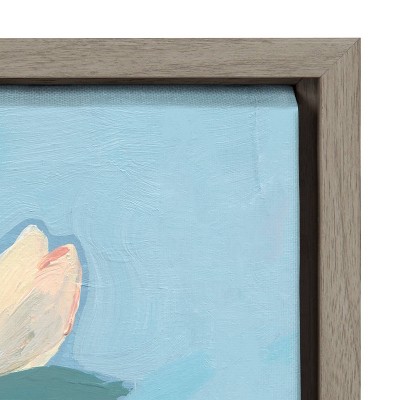 Magnolia Blooms Abstract Floral Canvas Print with Gray Frame