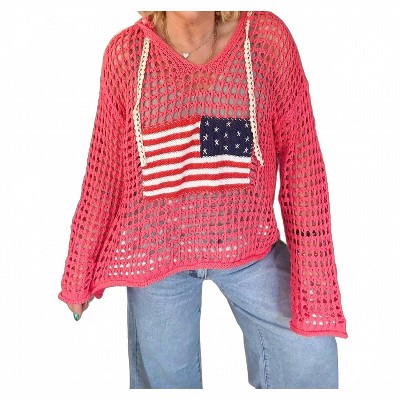 Women's Style And America Crochet Sweater - POL