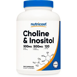 Nutricost Choline & Inositol Supplement (1,000mg) 240 Capsules - 500mg Choline, 500mg Inositol, GMO-Free, Gluten-Free, 120 Servings - 1 of 4