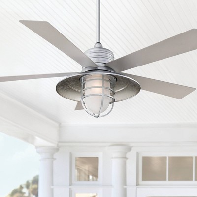 54" Galvanized Silver Industrial Ceiling Fan with LED Light and Remote