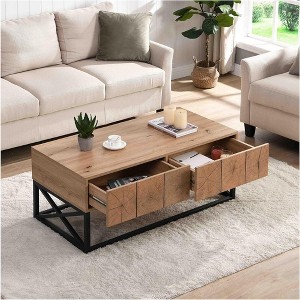 Modern Rectangular Coffee Table with 2 Storage Drawers - Industrial Style Center Table for Living Room, Bedroom, or Apartment - 1 of 4