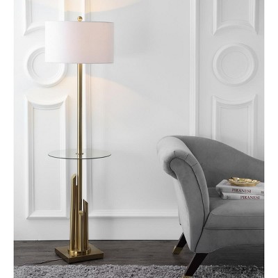 Ambrosio 61" Gold and White Floor Lamp with Glass Table