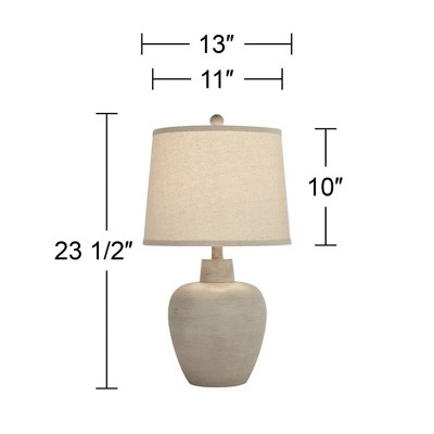 Southwest Beige Resin Urn Table Lamps with Drum Shades, Set of 2