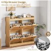 Shoe Storage Cabinet with 4 Flip Drawers, Wood Shoe Cabinet with Rattan Doors & Adjustable Shelves, Freestanding Shoe Organizer for Entryway, Hallway - 4 of 4