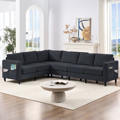 Mjkone 108"Linen Oversized Modular Sectional Sofa,L-Shaped Sectional Sofas with Side Pocket,Large 6 Seater Corner Sofa
