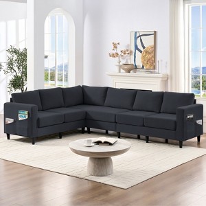 Mjkone 108"Linen Oversized Modular Sectional Sofa,L-Shaped Sectional Sofas with Side Pocket,Large 6 Seater Corner Sofa - 1 of 4