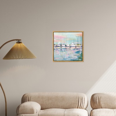 Coastal Dock Sailing Canvas Wall Art with Gold Frame, 21" x 21"