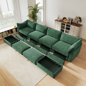 Modular Chenille Sectional Sofa with Under-Seat Storage Drawers and 2 Ottomans, U-Shaped Oversized 4-Seat Sofa for Living Room–The Pop Home - 1 of 4