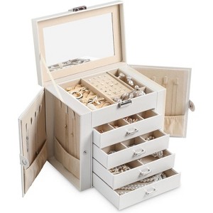 6-Tier Jewelry Box with Mirror, 5 Drawers, PU Leather Organizer - 1 of 4