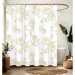 Shower Curtain for Bathroom Waterproof Unique White and Gold Rose Girls Flower Design 70.8x70.8 Inch - 1 of 1