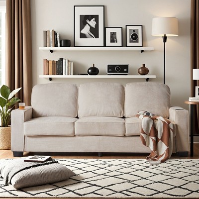 XIZZI Modern 3-Seater Sofa - Plush Corduroy & Twill Fabric | 85" Compact Design for Small Spaces, Durable Wood & Iron Frame