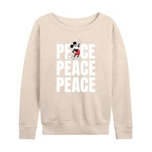 Women's - Disney - Mickey Peace Lightweight French Terry Wide Neck Long Sleeve Shirt - 1 of 4