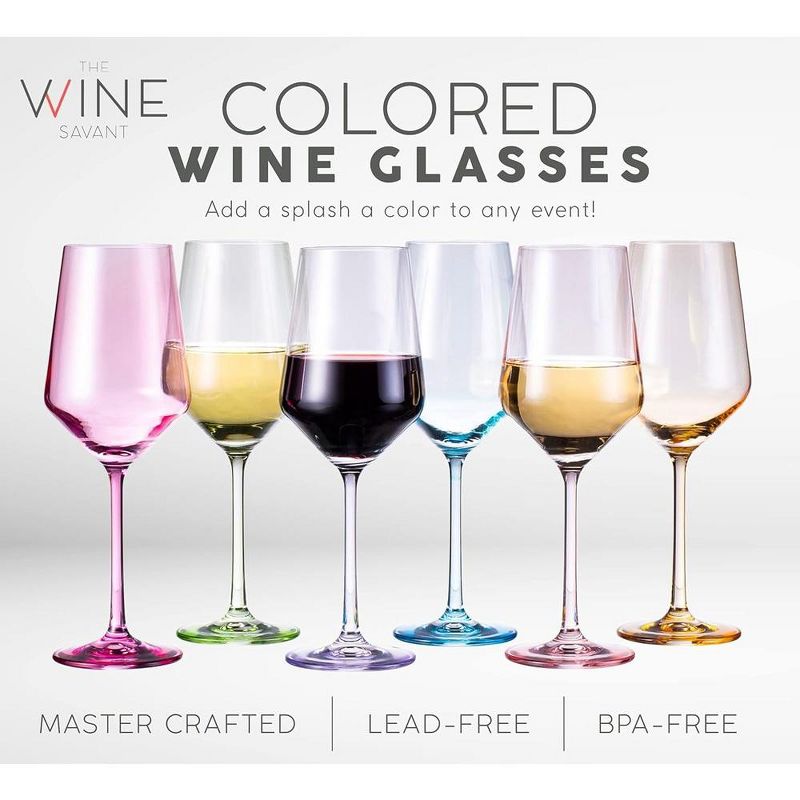 The Wine Savant Italian Colored Crystal Wine Glasses, Perfect for All Celebrations, Unique Style & Home Decor - 6 pk, 3 of 7