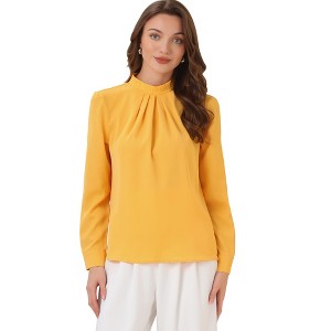 Allegra K Women's Business Casual Stand Collar Chiffon Long Sleeve Blouse - 1 of 4