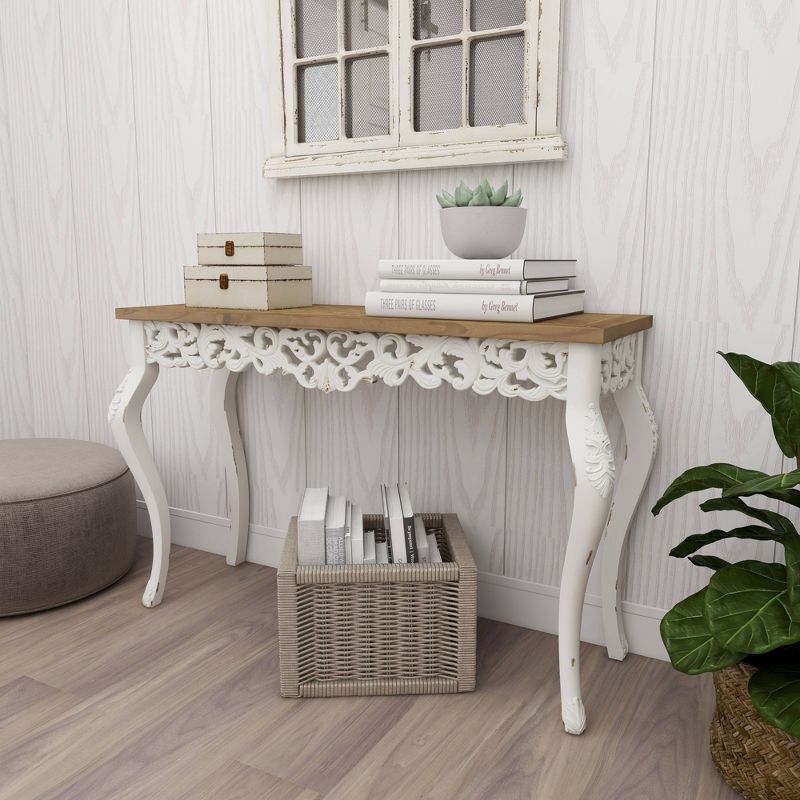 Wood Parisian Design Floral Ornate Detailing Console Table White - Olivia & May, 5 of 16