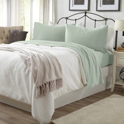 Heathered Aqua Twin Jersey Knit Cotton Blend Sheet Set