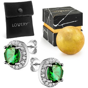 Lovery Sterling Silver Emerald Stud Earring with Pouch, Bath Bomb & Gift Box - 1 of 3