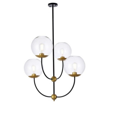 Elegant Lighting Lennon 31.5 inch pendant in black and brass with clear shade