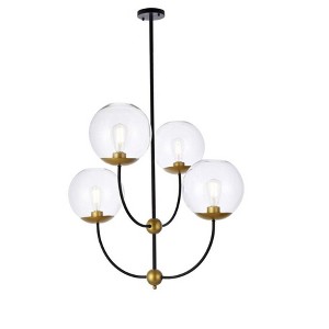 Elegant Lighting Lennon 31.5 inch pendant in black and brass with clear shade - 1 of 4