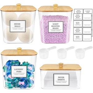 Clear Laundry Pods Storage Container with Wooden Lids & Labels, Detergent Powder Container for Laundry Room Organization - 1 of 4
