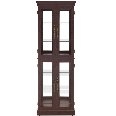 Vynxaria Cherry/Light Oak/Antique white Decorative Glass Storage Cabinet with Adjustable Shelves