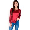 Anna-Kaci Women's Satin Blouse with Keyhole Neckline and Long Sleeves - 2 of 4