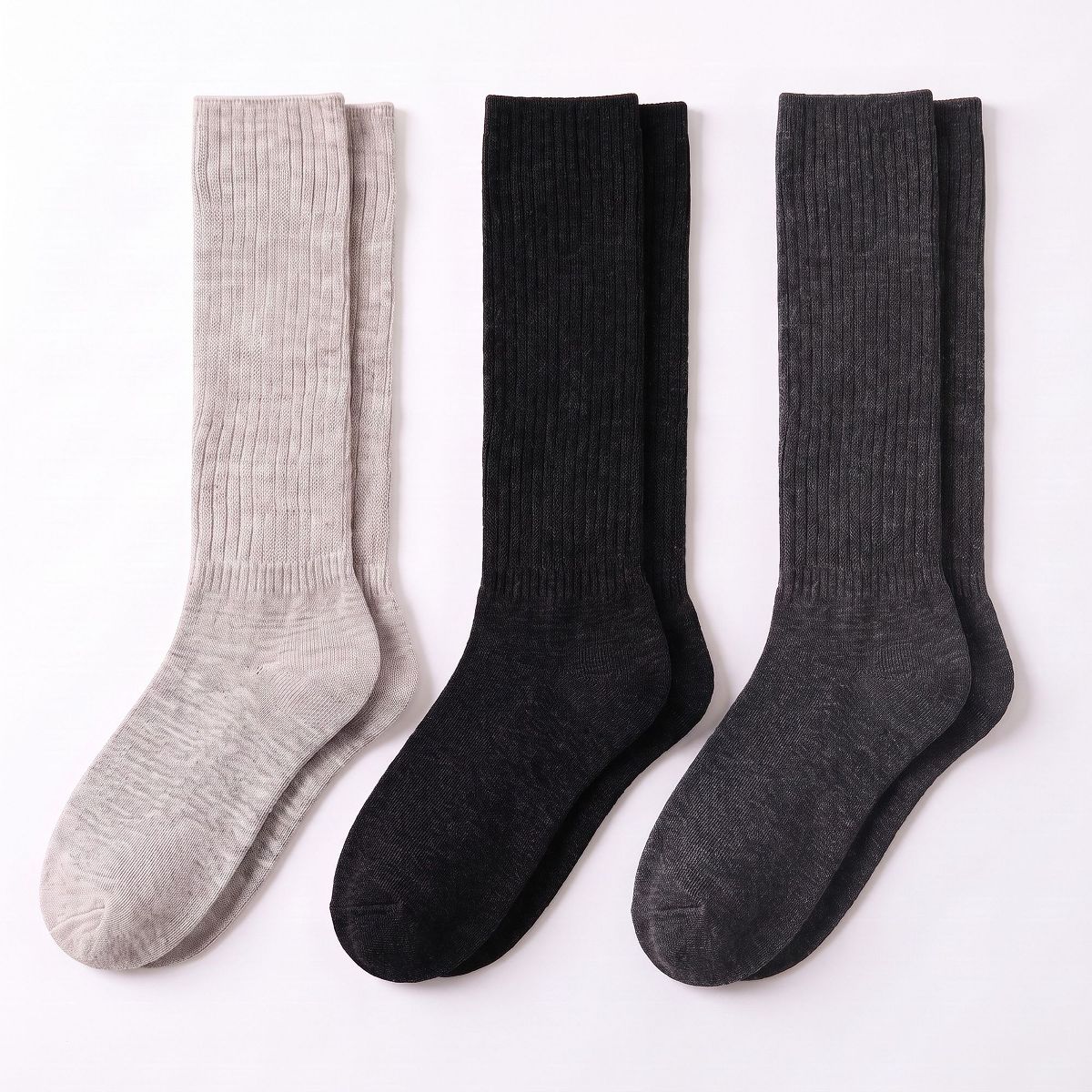 Anna-Kaci Women's 3-Pair Tall Ribbed Knit Crew Socks Set, Soft Slouchy Mid-Calf Casual Socks