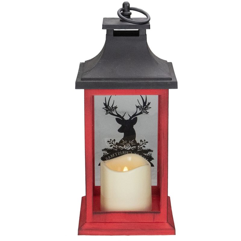 Northlight 12" Red and Black LED Candle With Deer Christmas Lantern, 3 of 6