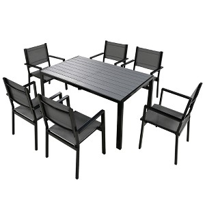 CLIHOME 7 Pieces Steel Outdoor Table and Chair Set, Patio Dining Sets for Patio, Balcony, Backyard - 1 of 4