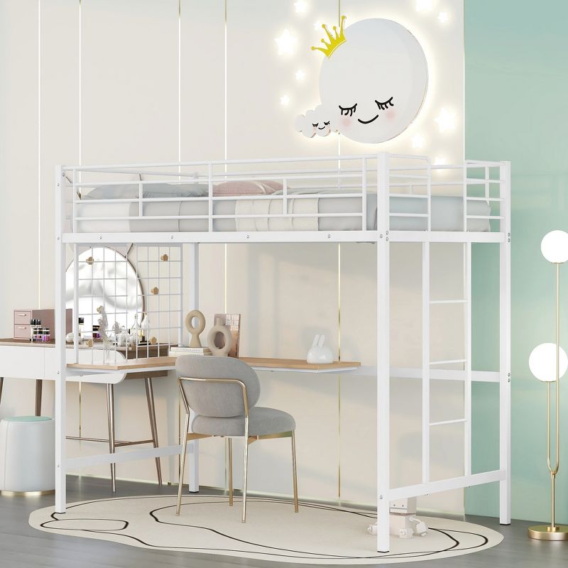 Twin Metal Loft Bed with Desk and Metal Grid - ModernLuxe, 1 of 13