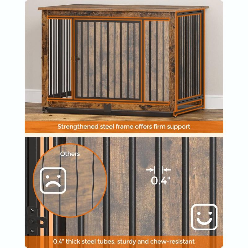 Feandrea Dog Crate Furniture, 38 Inches Dog Kennel for Dogs up to 70 lb, with Removable Tray, Heavy-Duty Dog Cage End Table, Rustic Brown, 3 of 8