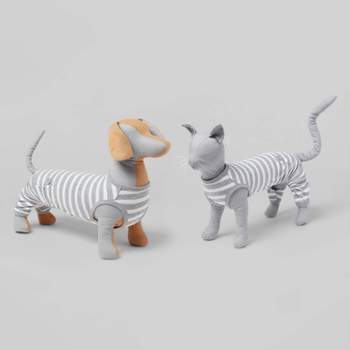 Striped Dog and Cat Matching Family Pajamas - Gray M
