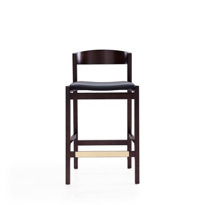 Manhattan Comfort Klismos 20" Black Leather Beech Wood Barstools - Set of 2