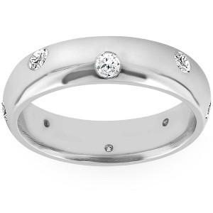 Pompeii3 Mens 3/4ct Comfort Fit 14K White Gold Wedding Band Ring High Polished Bezel Set - 1 of 4