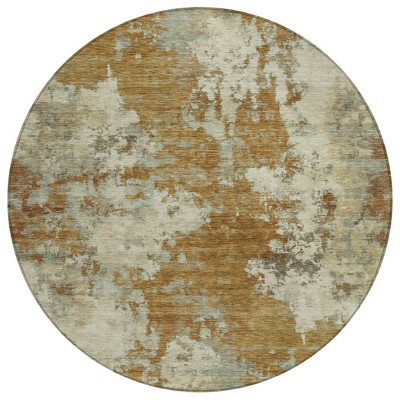 HomeRoots 8' Terra Cotta And Beige Round Abstract Washable Indoor Outdoor Area Rug