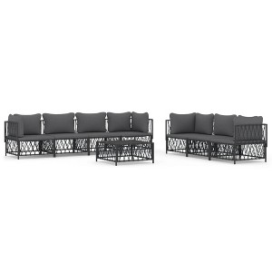 vidaXL Patio Furniture Set - 8 Piece Sectional Sofa with Cushions - Anthracite Steel Frame, Modular Outdoor Garden Lounge Set - 1 of 4