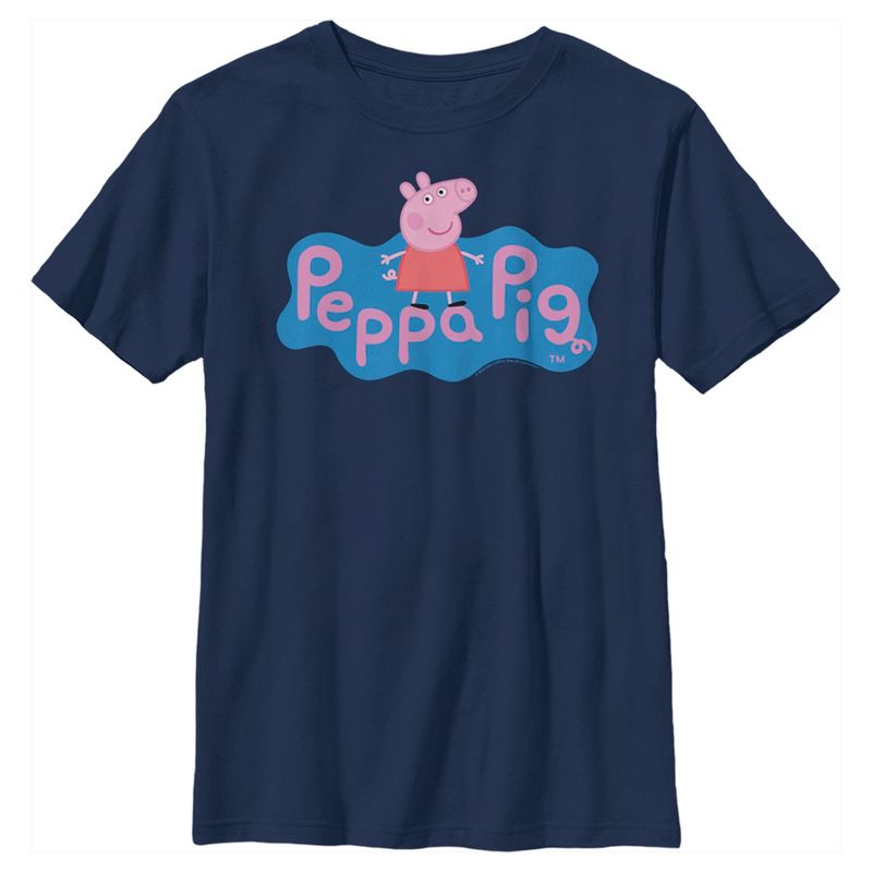 Boy's Peppa Pig Blue Logo T-Shirt, 1 of 5