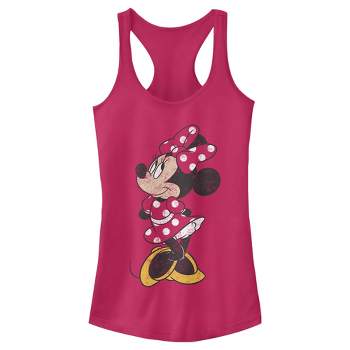 Juniors Womens Mickey & Friends Minnie Mouse Portrait Distressed Racerback Tank Top