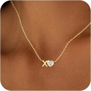 Dainty Heart Initial Necklace 14K Gold Plated A-Z Letter Pendant - 1 of 4
