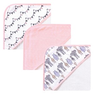 Hudson Baby Infant Girl Cotton Rich Hooded Towels, Pink Safari, One Size - 1 of 2