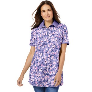 Woman Within Women's Plus Size Perfect Printed Short-Sleeve Polo Shirt - 1 of 4